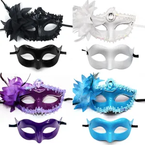 Masquerade mask party half face feather eye mask prom dress up set for women men accessories