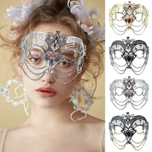 Venetian Masquerade Metal Mask For Women Sexy Filigree Rhinestone Half Face Mask With Tassels Party Costume Accessories