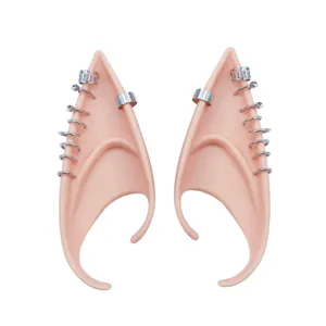 Paar rosa Latex-Elfenohren mit Punk-Metall-Ohrklemmen und Strasssteinen für Partys