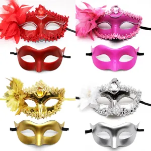 Masquerade mask party ball half face sexy eye mask feather rhinestone gold silver red pink