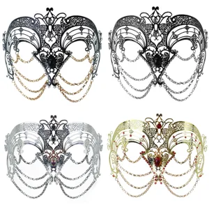 Metal Venetian masquerade mask, sexy hollow half face rhinestone party costume accessory.
