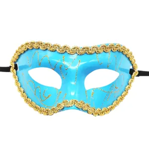 Maskenball Halbgesicht Maske blau mit Goldglitter Rand für Party Halloween Kostüm Verkleidung