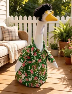 Porch goose summer party Hawaiian tropical shirt black curly wig sunglasses outfits props