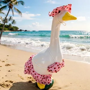 23 Inch Grote Witte Gans Tuinbeeld met Roze Aardbei Bikini en Hoed voor Decoratie