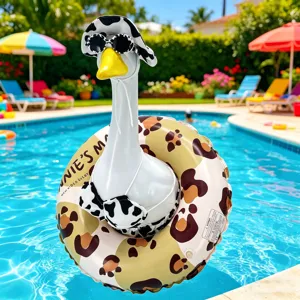 23 Inch Funny Goose Statue Yard Decor with Bikini and Swim Ring for Outdoor Pool Party Use