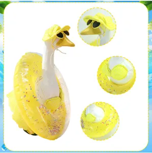 Summer porch goose bikini outfit with swim ring, sun hat and sunglasses for 23 inch yard statue.