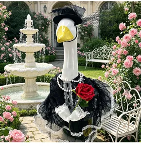 Tuin gans decoratieve zwarte kant jurk set met rode roos voor feest huisdier kostuum.