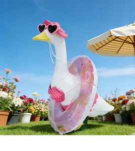 Details of summer porch goose outfit, pink bikini and swim ring costume for 23 inch lawn goose