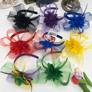 Elegant Mesh Flower Feather Headband Fascinator Headpiece For Women Wedding Party Prom Photoshoot Hair Accessories