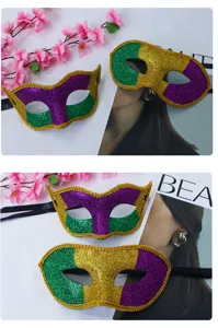 Mardi Gras glitter half face mask for holiday costume party and festival performance.