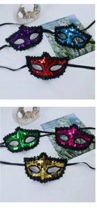 Disfraz de mascara veneciana de media cara con lentejuelas brillantes para fiesta