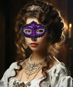 Halloween ballo in maschera metà viso viola paillettes diamante festa maschera dettaglio