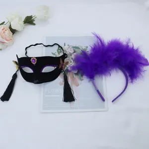 Mascherata Festa Maschera da Volpe e Cerchietto con Piume Viola per Festival