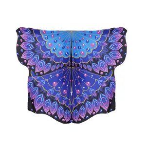 Scialle ali di farfalla piuma di pavone blu viola Halloween cosplay danza mantello costume