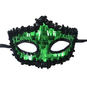 Máscara de media cara con lentejuelas verdes para fiesta de Halloween baile veneciano.