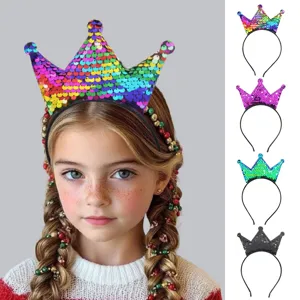Kids Shiny Sequin Crown Headband For Girls Princess Party Performance Cute Hair Hoop Birthday Decoration Props Hair Accessories