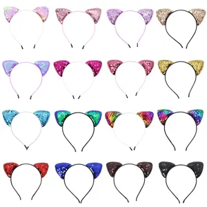 Bunte Pailletten Katzenohren Haarreif Glitzer Haarreifen Kinder Party Bühnenperformance Haarschmuck