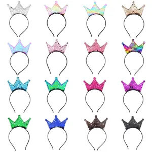 Children sequin crown headband cute party hair accessories multi color shiny hair hoop