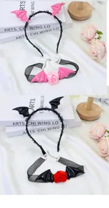 Halloween devil bat wing headband and lace choker necklace set party costume accessories