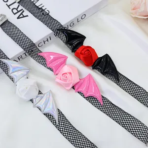 Halloween devil bat wing rose choker necklace gothic party mesh jewelry set stylish accessory