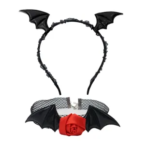 Halloween bat wing headband and choker necklace set gothic party hair accessories for women