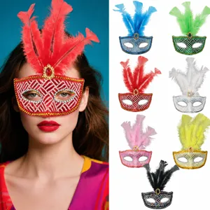 Damen Maskenball Feder Pailletten Halbmaske Halloween Karneval Party Kostüm Ball Zubehör Elegante Geheimnisvolle Lady Augenmaske