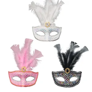 Halloween Feder Pailletten Halbgesicht Maske Party Ball Kostüm Damen sexy Maskerade Maske