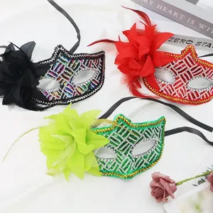 Maschera di venezia con paillettes mezza faccia festa ballo costume donna decorativa