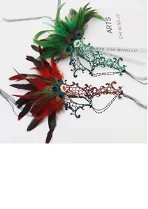 Masque demi-visage en plumes de strass d'Halloween dentelle bal masqué fête accessoire