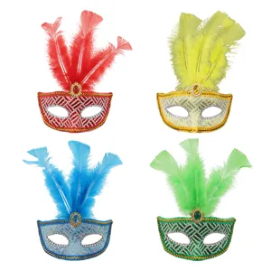4er-Set bunte Feder-Pailletten-Masken ideal für Halloween Kostüm Party und Karneval.