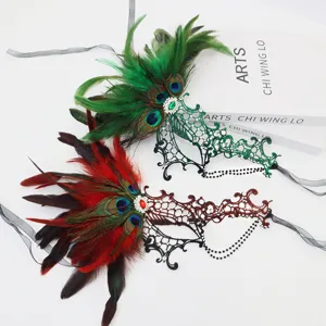 Masque de Plume Carnaval Strass Dentelle Demi Visage Halloween Fete Accessoire Vue Principale