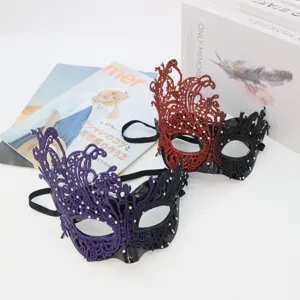 Halloween lace half face mask masquerade party ball costume props with rhinestones for women.