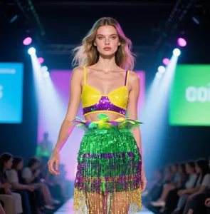Superbe tenue de carnaval à sequins aux couleurs vibrantes pour fête et spectacle de danse.