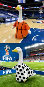 Drole de costume de sport pour oie maillot de basket-ball et football pour animal mignon.