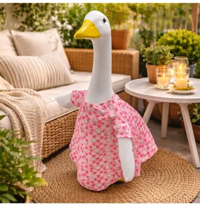 Detailed view of pastoral pink rabbit strawberry print pet goose duck dress outfit.