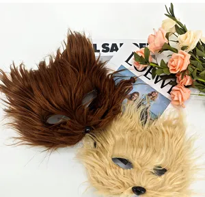 Masque demi-visage chat renard pelucheux costume animal fête cosplay accessoires.