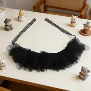 Black mesh lolita fake collar, vintage ruffled detachable collar for party costume.