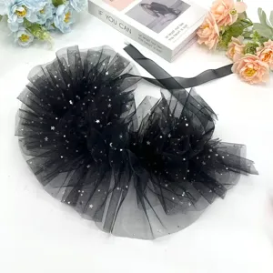 Lolita Süßer Bauschiger Netz Kragen Sternenhimmel Pailletten Falscher Kragen Für Damen Mädchen Party Cosplay Kostüm Zubehör Schwarz Weiß