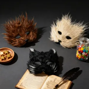 Demi Masque de Chat en Fausse Fourrure Sexy Peluche Longue Renard Pour Halloween Mascarade Carnaval Fête Cosplay Costume