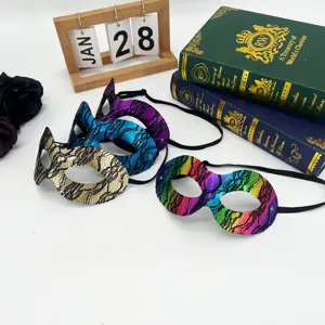 Colorful PVC lace masquerade masks set for Halloween costume party and cosplay props.
