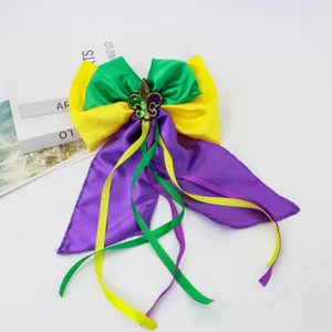Fermaglio per Capelli con Fiocco di Carnevale Mardi Gras Nastri Colorati Paillettes Giglio Accessori per Travestimento da Costume per Festa di Festival