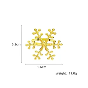 Dimensiones detalladas del servilletero copo de nieve oro: 5,6 cm x 5,2 cm y 11 g