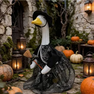 Halloween 23 pollici costume da strega per oca da portico con scopa, festa spaventosa.