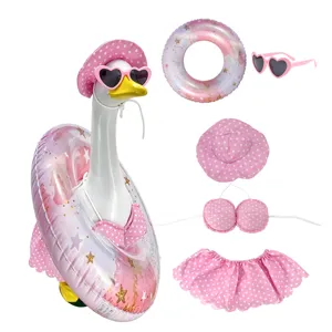 23 inch pink bikini outfit set with hat sunglasses and swim ring for porch goose statue