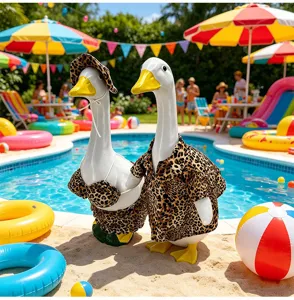 Luipaard print gans outfit voor 23 inch veranda eend, zomer bikini en Hawaïhemd set.