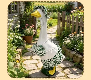 23 inch veranda gans standbeeld met Hawaiiaanse bikini en hoed, buiten tuin erf decoratie.