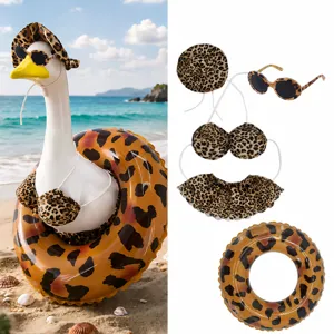 Leopard Print Bikini Porch Goose Costume Accessory Hat Sunglasses Inflatable Swimming Ring Summer Yard Garden Decoration Outfit