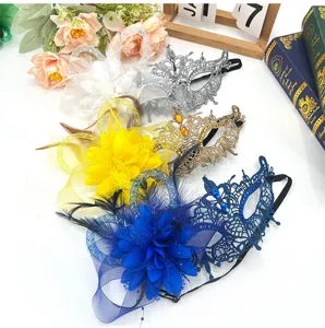 Venezianische Seitenblumen Strass Spitzenmaske Damen Maskerade Karneval Party Augenmaske