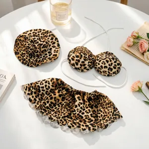 Summer leopard print pet bikini set with hat, cute swimwear outfit for small pets.