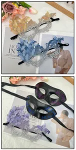Detalles de exquisitas máscaras de encaje de mariposa y antifaces pintados para accesorios de fiesta.